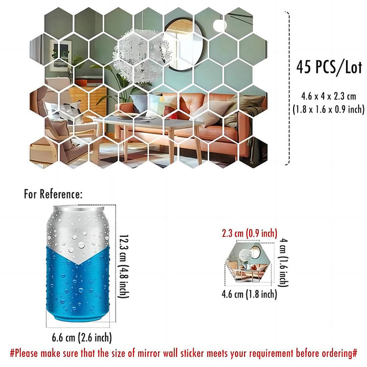 DIY Hexagon Mirror Wall Sticker Set – 45pcs Modern Decorative Tiles for Home Decor