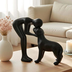 Elegant Black Dog and Owner Sculpture – Minimalist Home Decor Accent