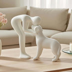 Elegant Black Dog and Owner Sculpture – Minimalist Home Decor Accent