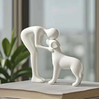 Elegant Black Dog and Owner Sculpture – Minimalist Home Decor Accent