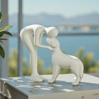 Elegant Black Dog and Owner Sculpture – Minimalist Home Decor Accent