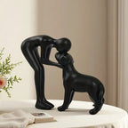 Elegant Black Dog and Owner Sculpture – Minimalist Home Decor Accent