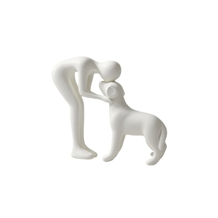 Elegant Black Dog and Owner Sculpture – Minimalist Home Decor Accent