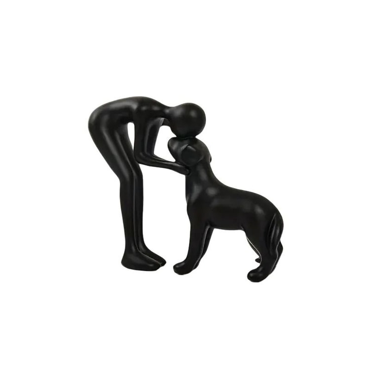 Elegant Black Dog and Owner Sculpture – Minimalist Home Decor Accent