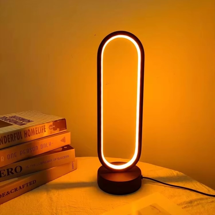 LED USB Dimmable Bedside Lamp – Small Ring Table Lamp for Bedroom & Living Room, Black and White