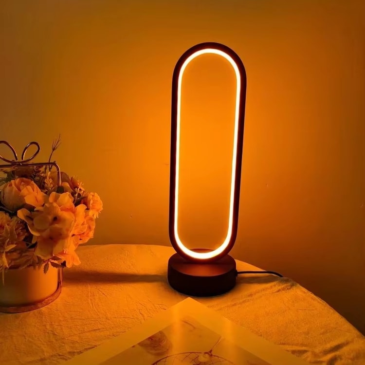 LED USB Dimmable Bedside Lamp – Small Ring Table Lamp for Bedroom & Living Room, Black and White