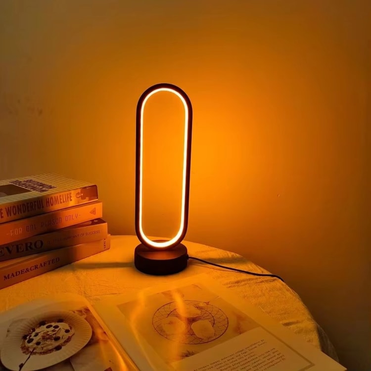 LED USB Dimmable Bedside Lamp – Small Ring Table Lamp for Bedroom & Living Room, Black and White
