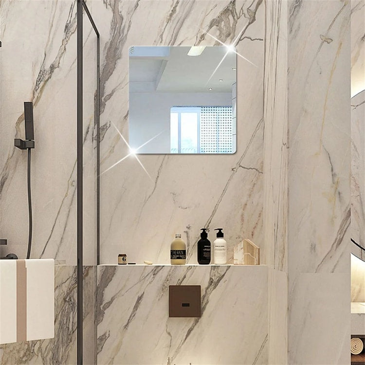 4 Pcs Acrylic Mirror Wall Stickers – Self-Adhesive Decorative Mirror Tiles for Bathroom, Bedroom & Living Room