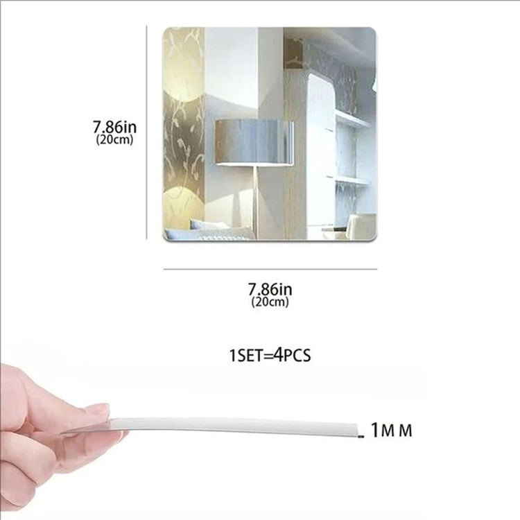 4 Pcs Acrylic Mirror Wall Stickers – Self-Adhesive Decorative Mirror Tiles for Bathroom, Bedroom & Living Room