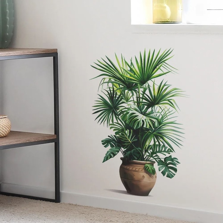 Botanical Potted Plant Wall Decal – Self-Adhesive Green Plant Wall Sticker for Home Decor