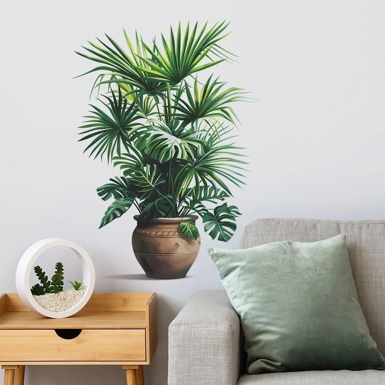 Botanical Potted Plant Wall Decal – Self-Adhesive Green Plant Wall Sticker for Home Decor