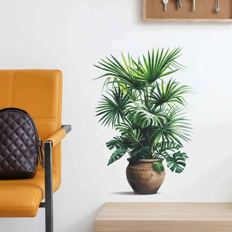 Botanical Potted Plant Wall Decal – Self-Adhesive Green Plant Wall Sticker for Home Decor