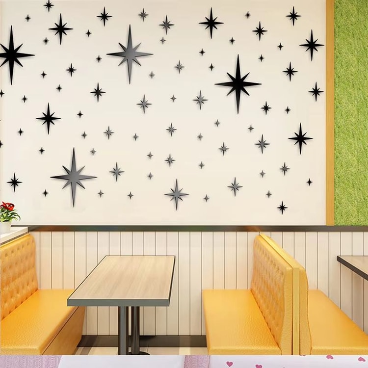 82-Piece Acrylic Mirror Wall Stickers – 3D Star Wall Decor, Self-Adhesive Decorative Tiles for Home, Bedroom & Living Room