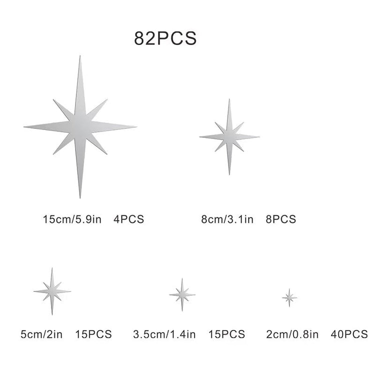 82-Piece Acrylic Mirror Wall Stickers – 3D Star Wall Decor, Self-Adhesive Decorative Tiles for Home, Bedroom & Living Room