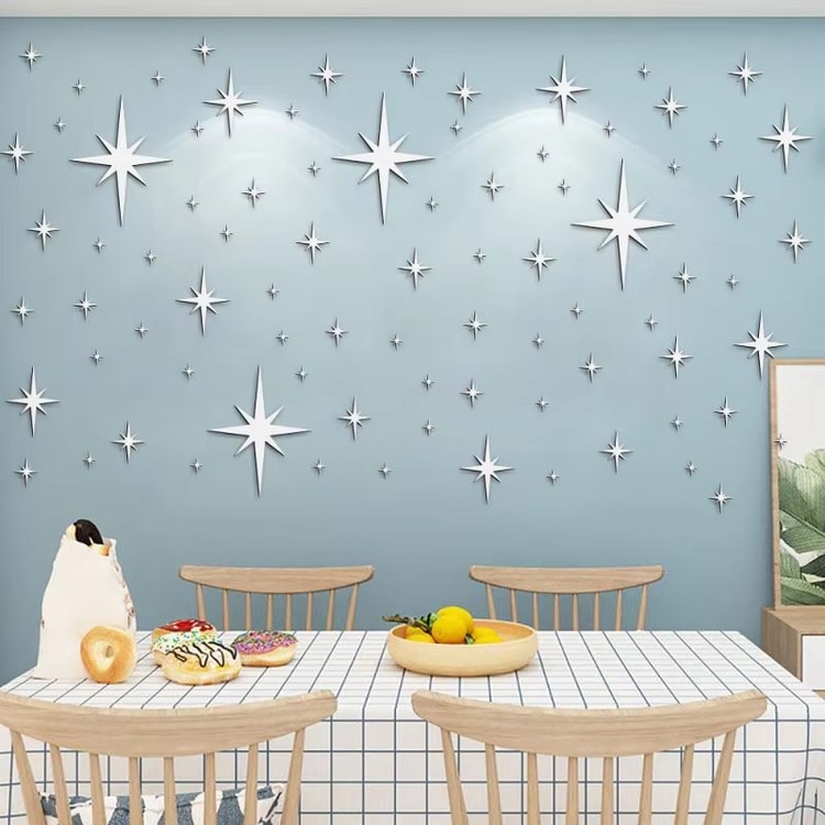 82-Piece Acrylic Mirror Wall Stickers – 3D Star Wall Decor, Self-Adhesive Decorative Tiles for Home, Bedroom & Living Room
