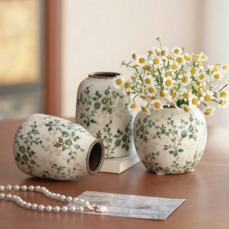 Art Ceramic Vase – Handmade Ice Crackle Vase for Fresh or Dry Flowers, Home & Office Decor