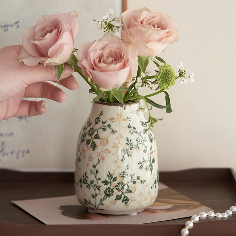 Art Ceramic Vase – Handmade Ice Crackle Vase for Fresh or Dry Flowers, Home & Office Decor