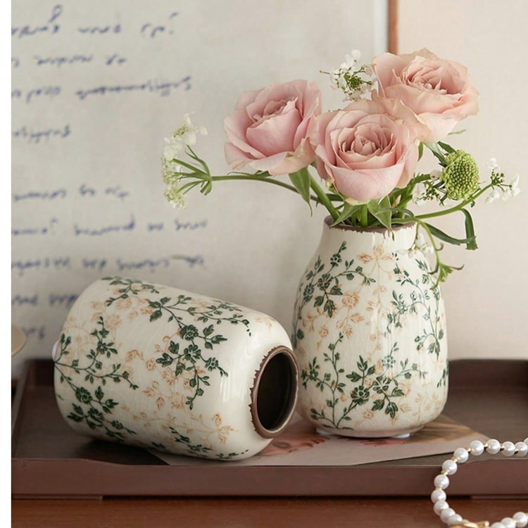 Art Ceramic Vase – Handmade Ice Crackle Vase for Fresh or Dry Flowers, Home & Office Decor