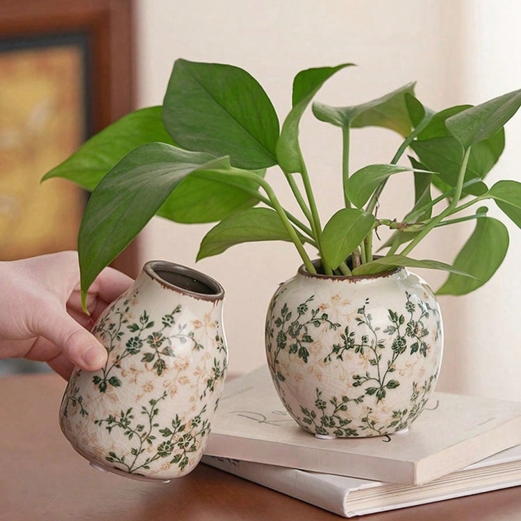 Art Ceramic Vase – Handmade Ice Crackle Vase for Fresh or Dry Flowers, Home & Office Decor