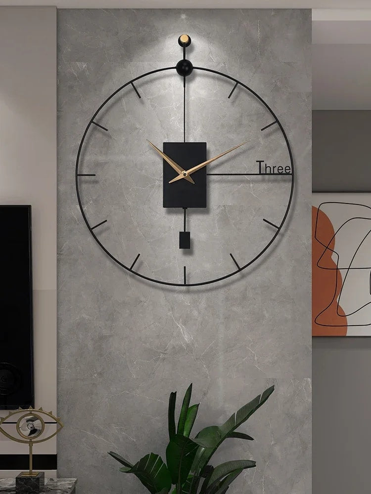 Modern Stylish Wall Clock with Swingable Pendulum – Large Vintage Decorative Clock for Living Room & Home