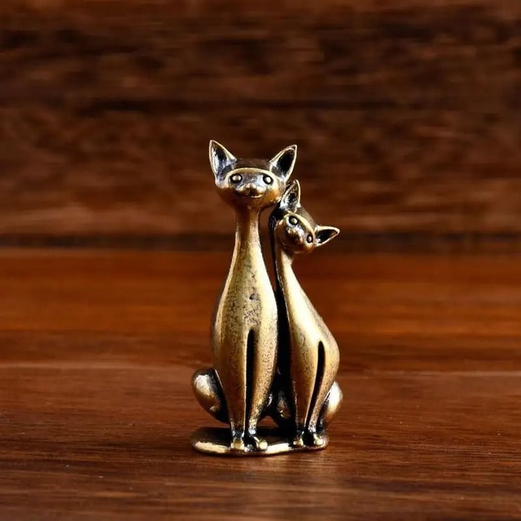 Intertwined Cat Sculpture – Vintage Brass-Style Decorative Figurine for Home, Office & Gifting