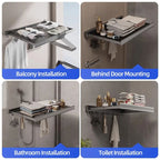 Foldable Clothes and Hat Rack with Hooks – Space-Saving Wall-Mounted Organizer for Bathroom & Balcony
