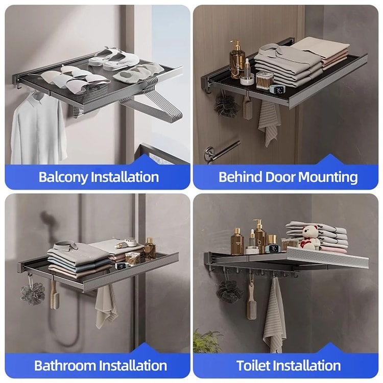Foldable Clothes and Hat Rack with Hooks – Space-Saving Wall-Mounted Organizer for Bathroom & Balcony