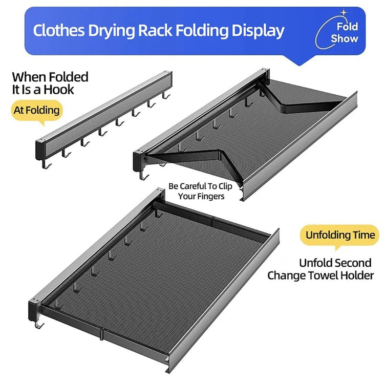 Foldable Clothes and Hat Rack with Hooks – Space-Saving Wall-Mounted Organizer for Bathroom & Balcony