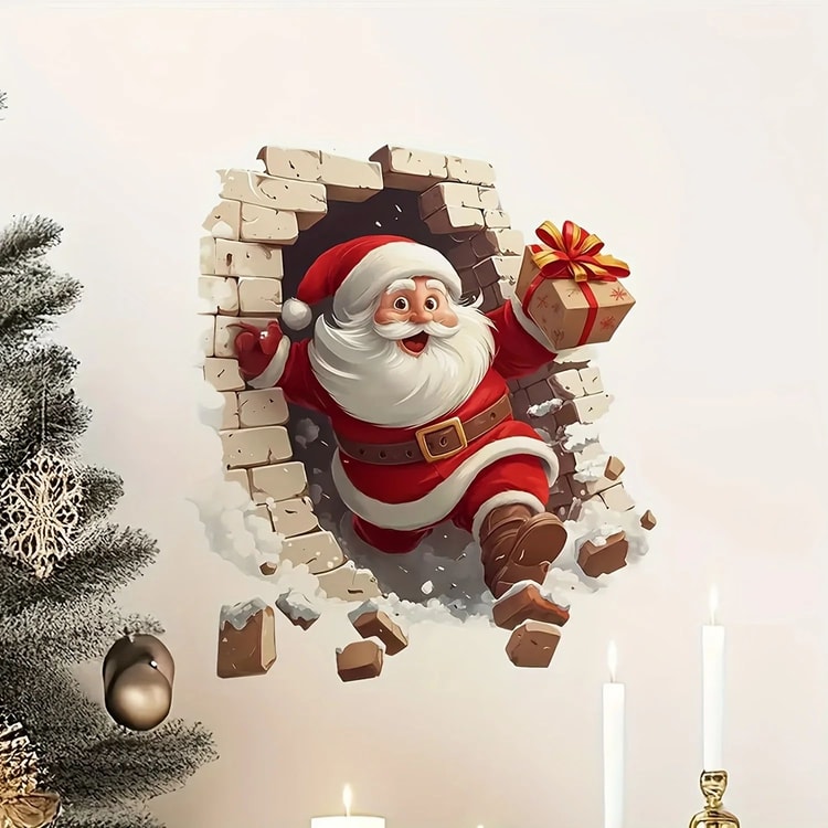 Santa Claus Christmas Wall Decal – Self-Adhesive Holiday Sticker for Living Room, Bedroom & Home Decor