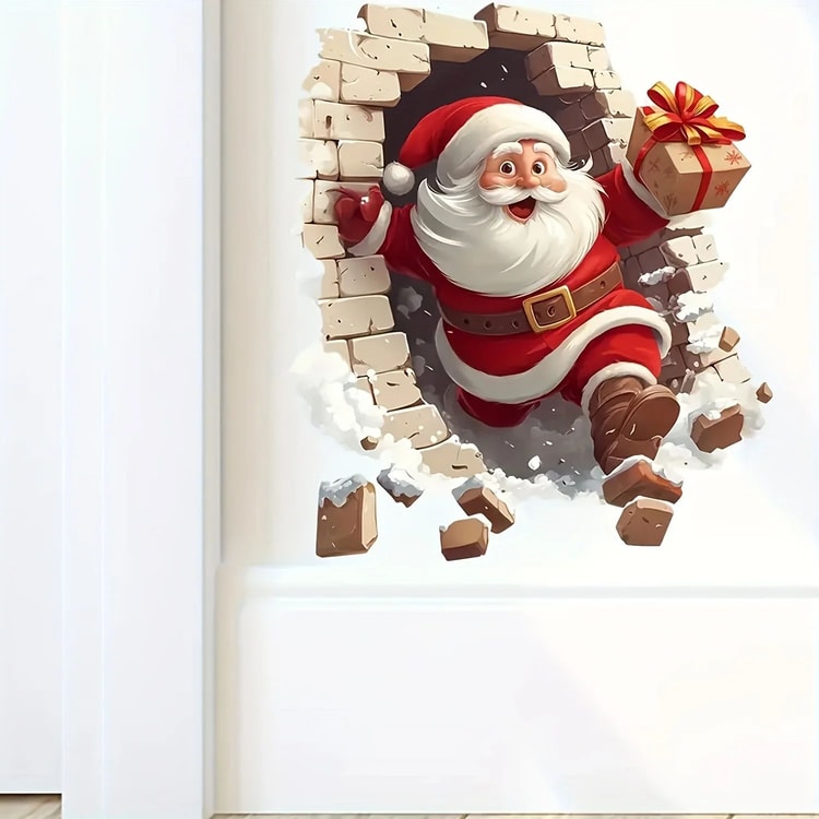 Santa Claus Christmas Wall Decal – Self-Adhesive Holiday Sticker for Living Room, Bedroom & Home Decor