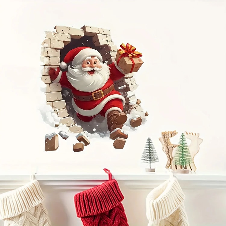 Santa Claus Christmas Wall Decal – Self-Adhesive Holiday Sticker for Living Room, Bedroom & Home Decor