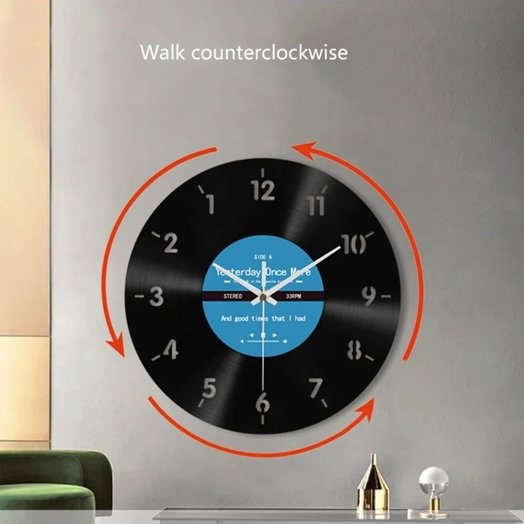 Elegant Counterclockwise Wall Clock – 12 Inch Vinyl Record Style Decorative Clock for Home & Office
