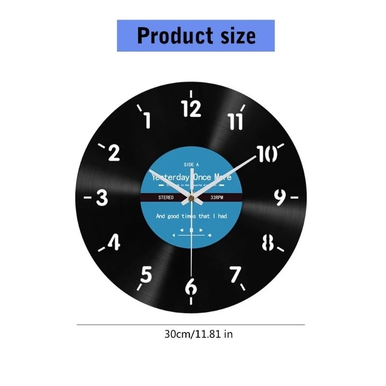 Elegant Counterclockwise Wall Clock – 12 Inch Vinyl Record Style Decorative Clock for Home & Office
