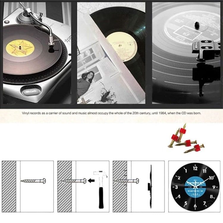 Elegant Counterclockwise Wall Clock – 12 Inch Vinyl Record Style Decorative Clock for Home & Office