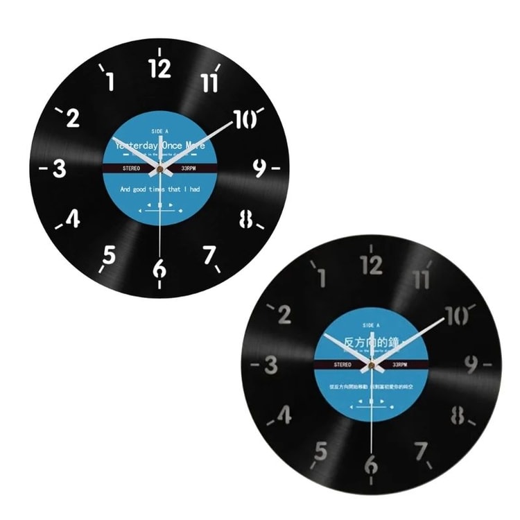 Elegant Counterclockwise Wall Clock – 12 Inch Vinyl Record Style Decorative Clock for Home & Office