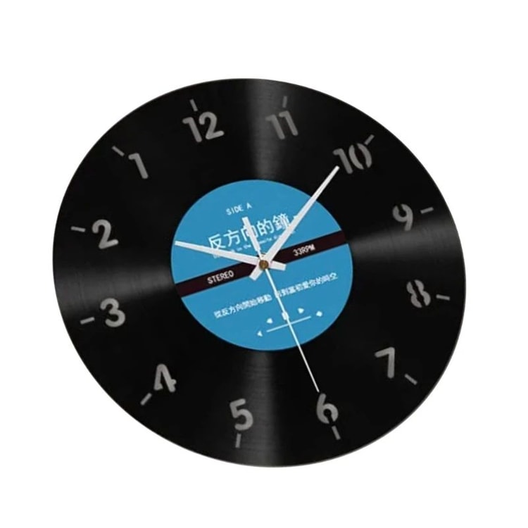 Elegant Counterclockwise Wall Clock – 12 Inch Vinyl Record Style Decorative Clock for Home & Office
