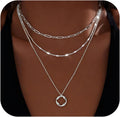 Layered Gold Necklace Set – Paperclip Chain & Circle Pendant Choker