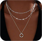 Layered Gold Necklace Set – Paperclip Chain & Circle Pendant Choker