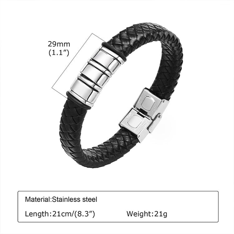 Engraved Personalized Leather Braid Bracelet for Men – Custom Family Gift