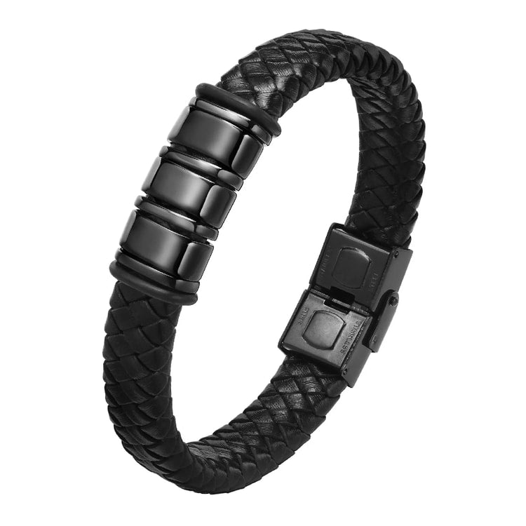 Engraved Personalized Leather Braid Bracelet for Men – Custom Family Gift