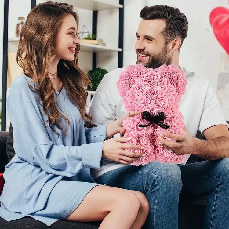 Valentine's Rose Bear Gift – Red Artificial Flower Bear for Wife, Girlfriend & Romantic Occasions