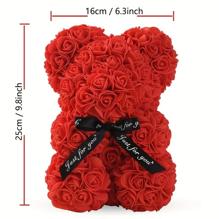 Valentine's Rose Bear Gift – Red Artificial Flower Bear for Wife, Girlfriend & Romantic Occasions