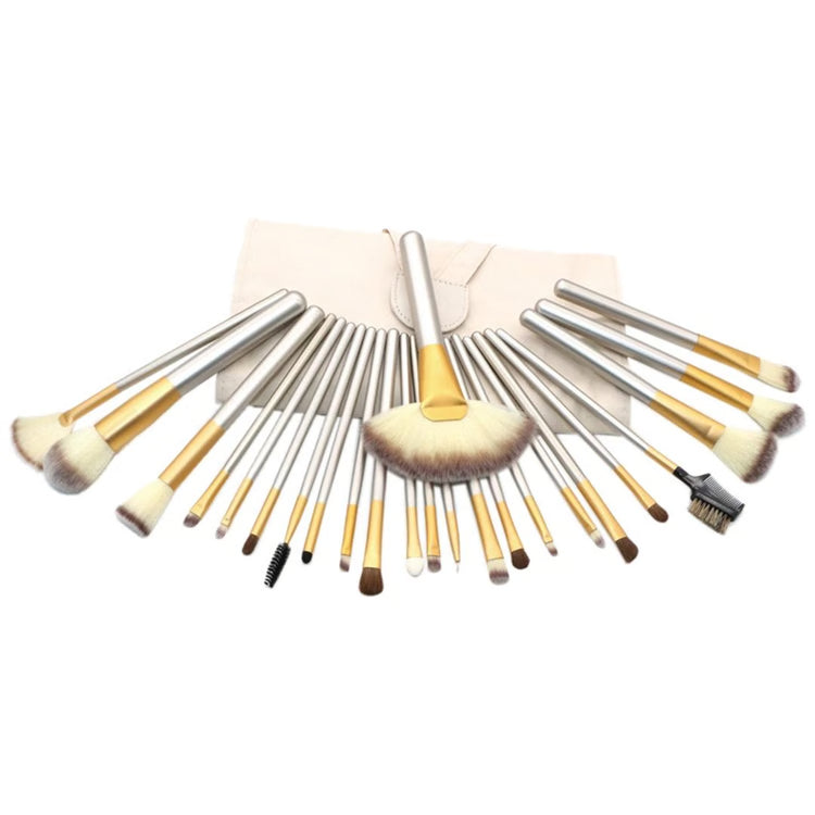 24-Piece Makeup Brush Set with Portable Beige Case