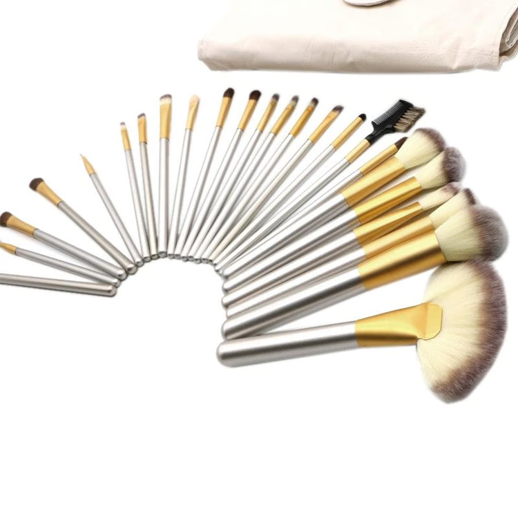 24-Piece Makeup Brush Set with Portable Beige Case