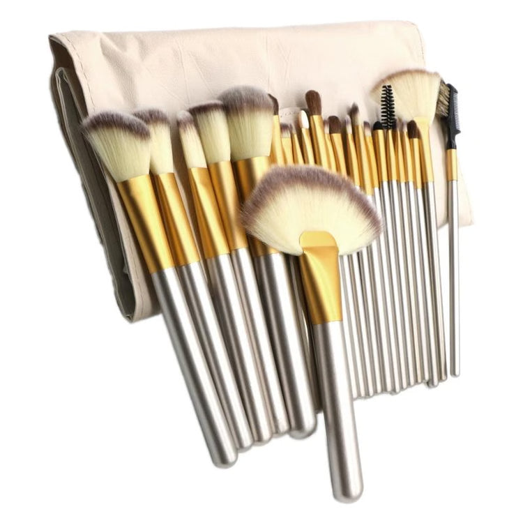 24-Piece Makeup Brush Set with Portable Beige Case
