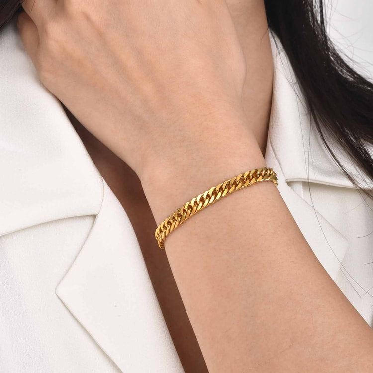 Gold Color Stainless Steel Cuban Link Chain Bracelet for Women – Fashion Jewelry Gift