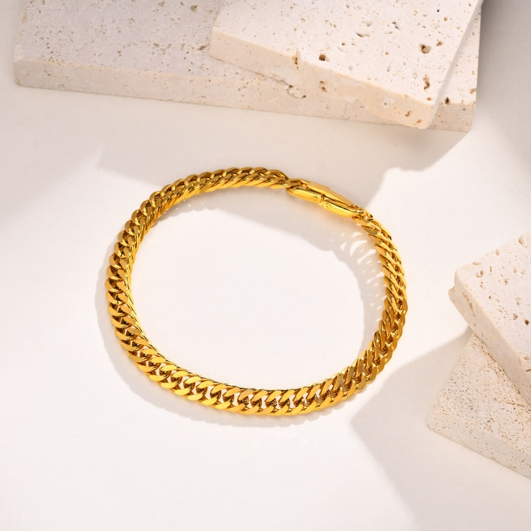 Gold Color Stainless Steel Cuban Link Chain Bracelet for Women – Fashion Jewelry Gift