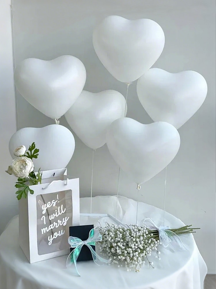 White Heart Balloons for Wedding, Bridesmaids' Gifts, Marriage, Engagement, and Party Decorations