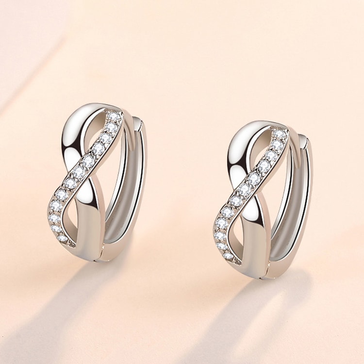 925 Silver 8-Shaped Twist Infinity Earrings with Zircon – Small Earrings for Women
