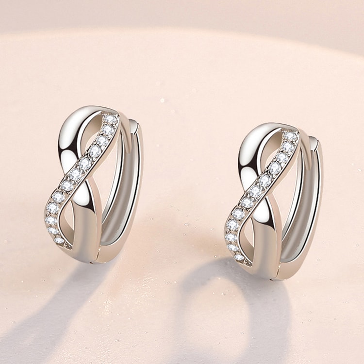 925 Silver 8-Shaped Twist Infinity Earrings with Zircon – Small Earrings for Women